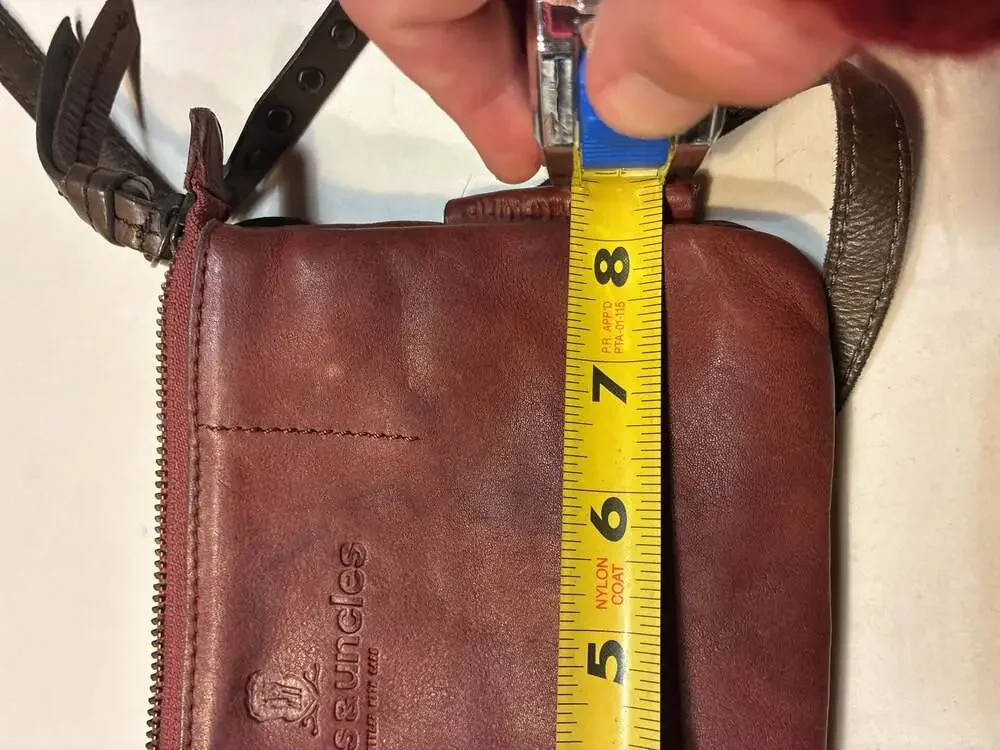 Aunts & Uncles Maroon Leather Small Crossbody Bag with Studded Strap